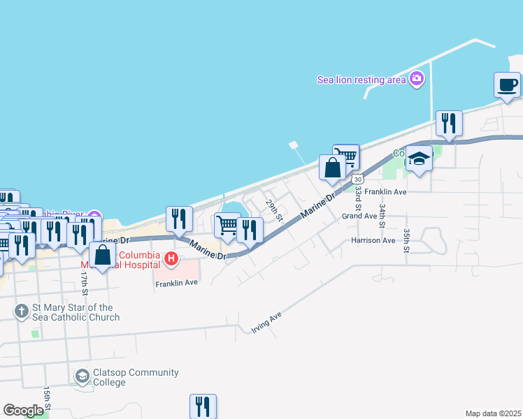 map of restaurants, bars, coffee shops, grocery stores, and more near 288 29th Street in Astoria