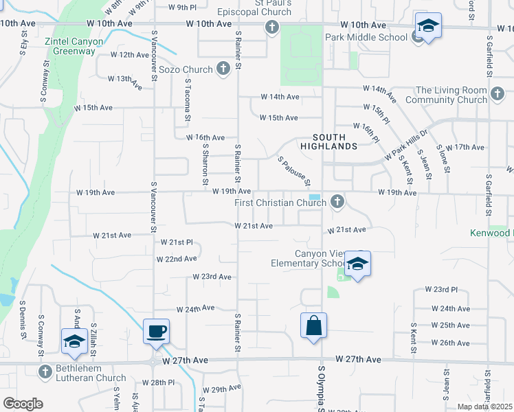 map of restaurants, bars, coffee shops, grocery stores, and more near 1707 West 19th Avenue in Kennewick