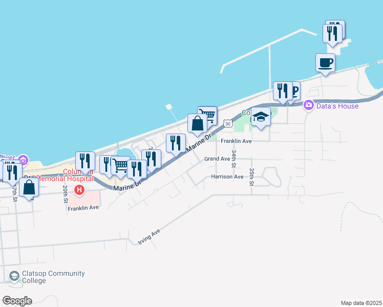 map of restaurants, bars, coffee shops, grocery stores, and more near 576 31st Street in Astoria