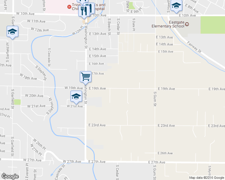 map of restaurants, bars, coffee shops, grocery stores, and more near 202 East 19th Avenue in Kennewick