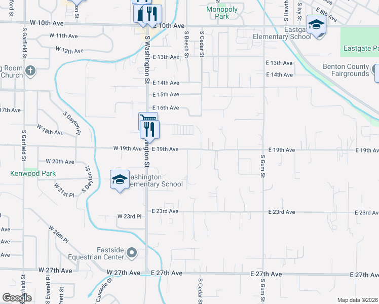 map of restaurants, bars, coffee shops, grocery stores, and more near 202 East 19th Avenue in Kennewick