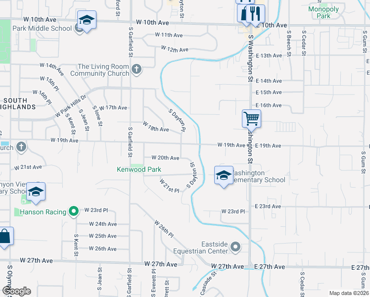 map of restaurants, bars, coffee shops, grocery stores, and more near 317 West 19th Avenue in Kennewick