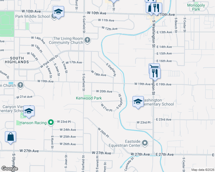 map of restaurants, bars, coffee shops, grocery stores, and more near 415 West 19th Avenue in Kennewick