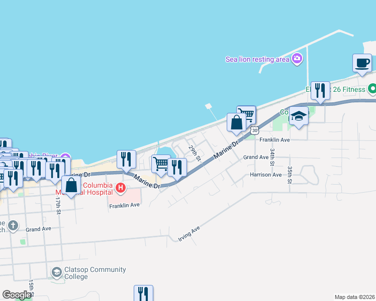 map of restaurants, bars, coffee shops, grocery stores, and more near 288 29th Street in Astoria
