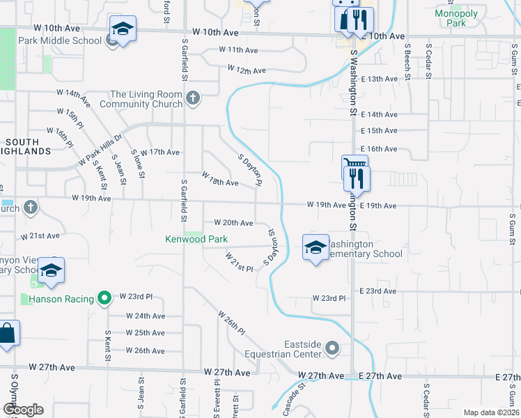 map of restaurants, bars, coffee shops, grocery stores, and more near 317 West 19th Avenue in Kennewick