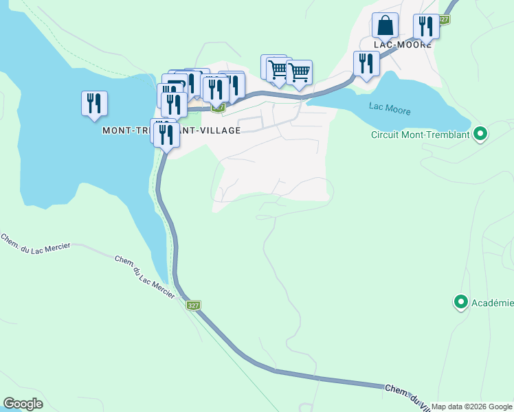 map of restaurants, bars, coffee shops, grocery stores, and more near 175 Rue du Mont Plaisant in Mont-Tremblant