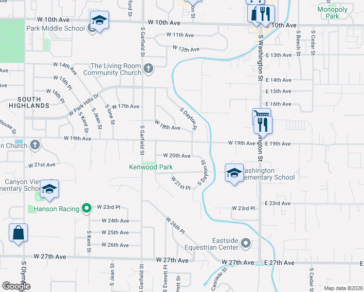 map of restaurants, bars, coffee shops, grocery stores, and more near 415 West 19th Avenue in Kennewick