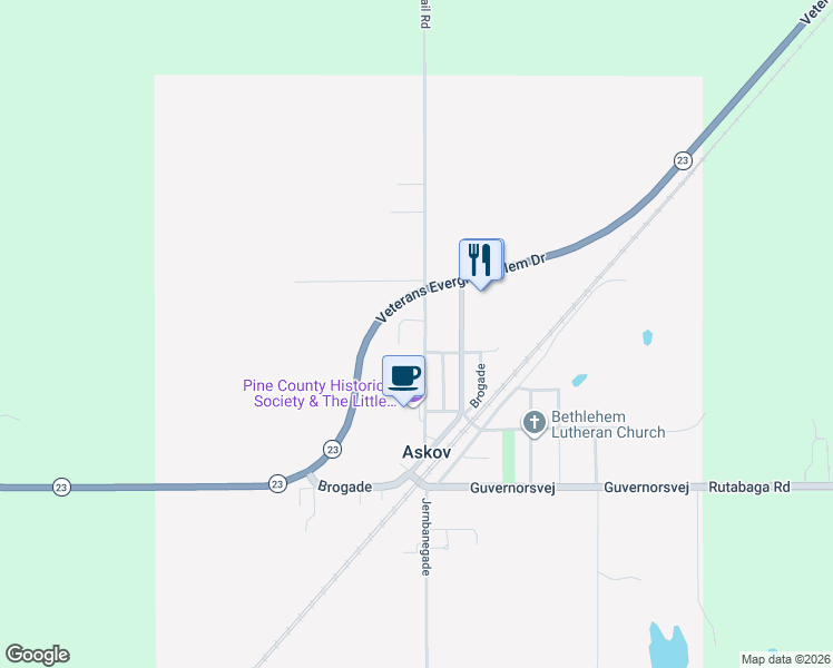 map of restaurants, bars, coffee shops, grocery stores, and more near 6362 H C Andersen Alle in Askov