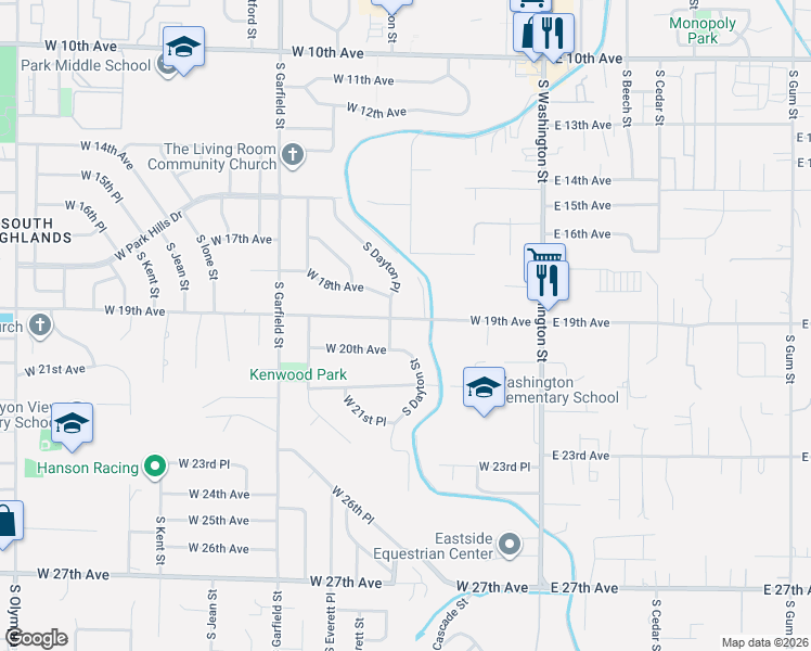 map of restaurants, bars, coffee shops, grocery stores, and more near 317 West 19th Avenue in Kennewick