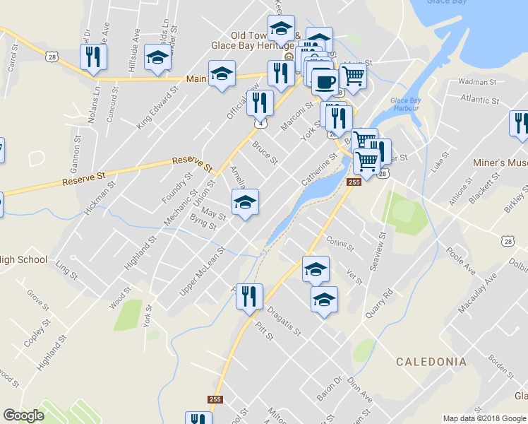 map of restaurants, bars, coffee shops, grocery stores, and more near 89 Lower Mclean Street in Glace Bay