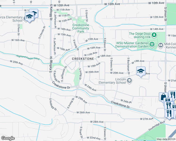 map of restaurants, bars, coffee shops, grocery stores, and more near 5606 West 20th Avenue in Kennewick