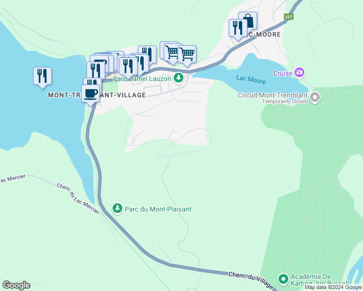 map of restaurants, bars, coffee shops, grocery stores, and more near 195 Rue du Mont Plaisant in Mont-Tremblant
