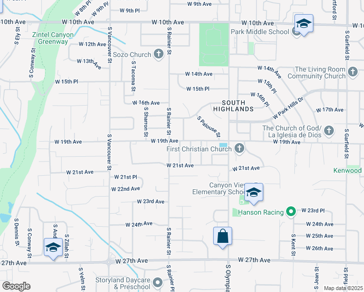 map of restaurants, bars, coffee shops, grocery stores, and more near 1707 West 19th Avenue in Kennewick