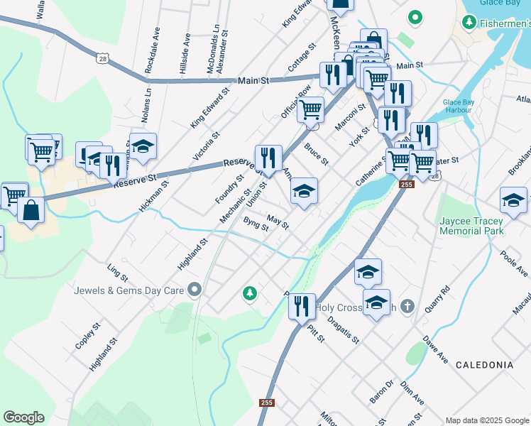 map of restaurants, bars, coffee shops, grocery stores, and more near 5 May Street in Glace Bay