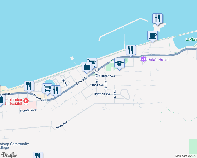 map of restaurants, bars, coffee shops, grocery stores, and more near 646 33rd Street in Astoria