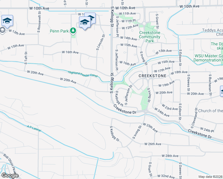 map of restaurants, bars, coffee shops, grocery stores, and more near South Kellogg Street in Kennewick