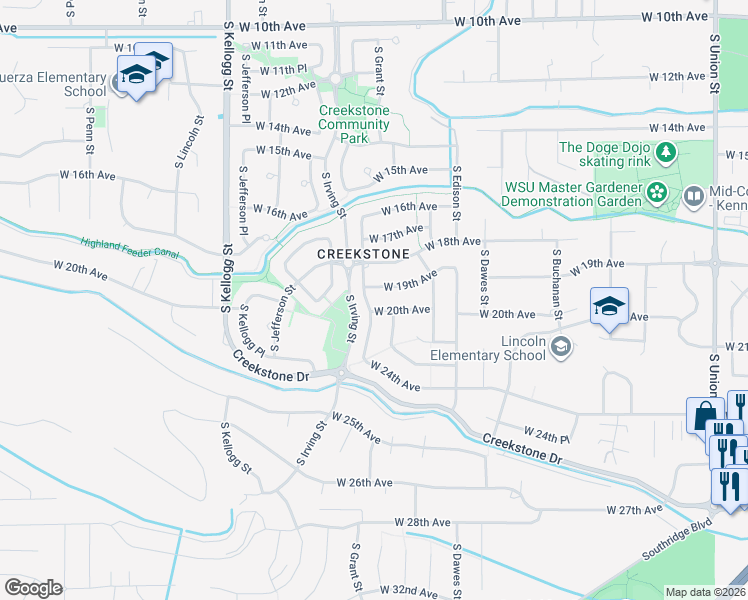 map of restaurants, bars, coffee shops, grocery stores, and more near 5606 W 20th Ave in Kennewick