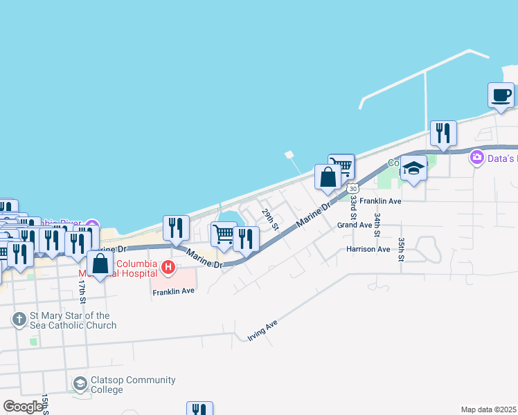 map of restaurants, bars, coffee shops, grocery stores, and more near 288 29th Street in Astoria