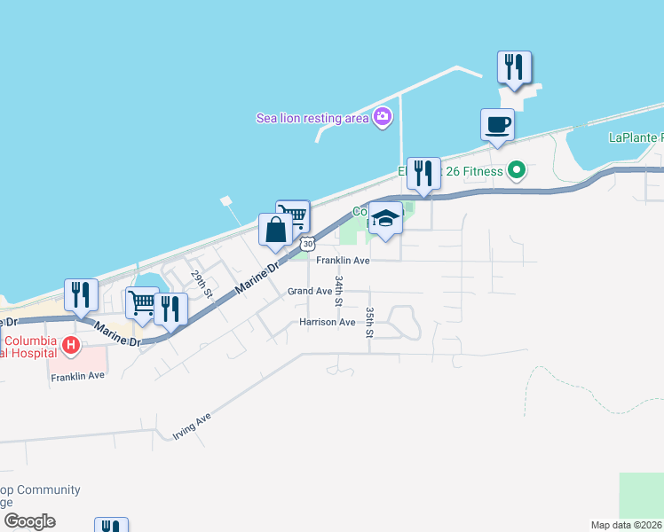 map of restaurants, bars, coffee shops, grocery stores, and more near 3383 Franklin Avenue in Astoria