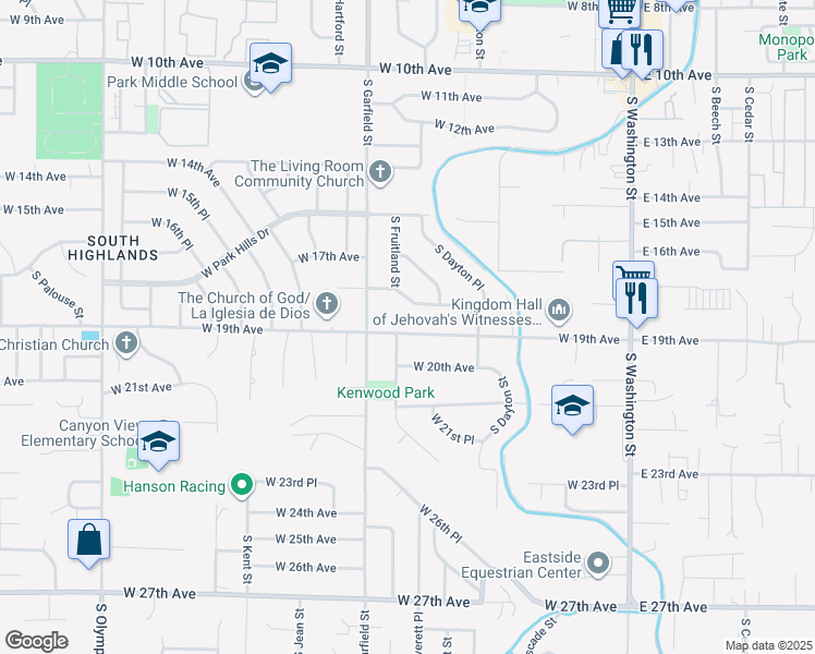 map of restaurants, bars, coffee shops, grocery stores, and more near 514 West 19th Avenue in Kennewick
