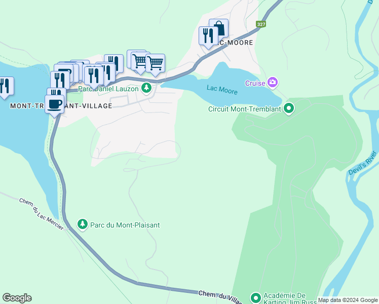 map of restaurants, bars, coffee shops, grocery stores, and more near 290 Rue du Mont Plaisant in Mont-Tremblant