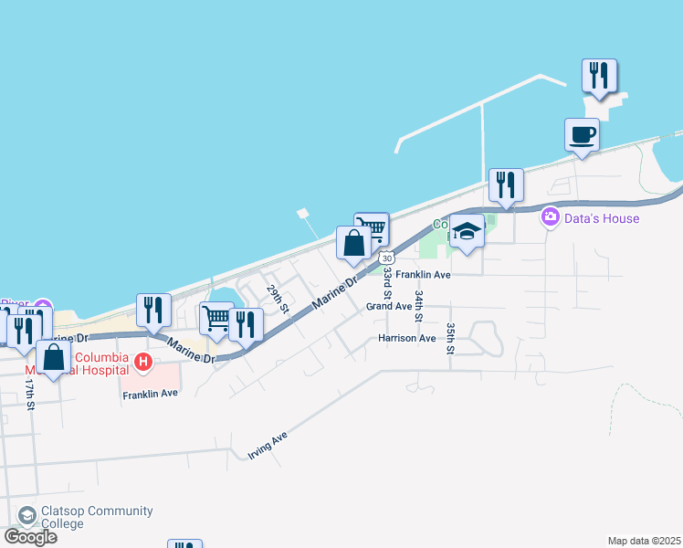 map of restaurants, bars, coffee shops, grocery stores, and more near 576 31st Street in Astoria
