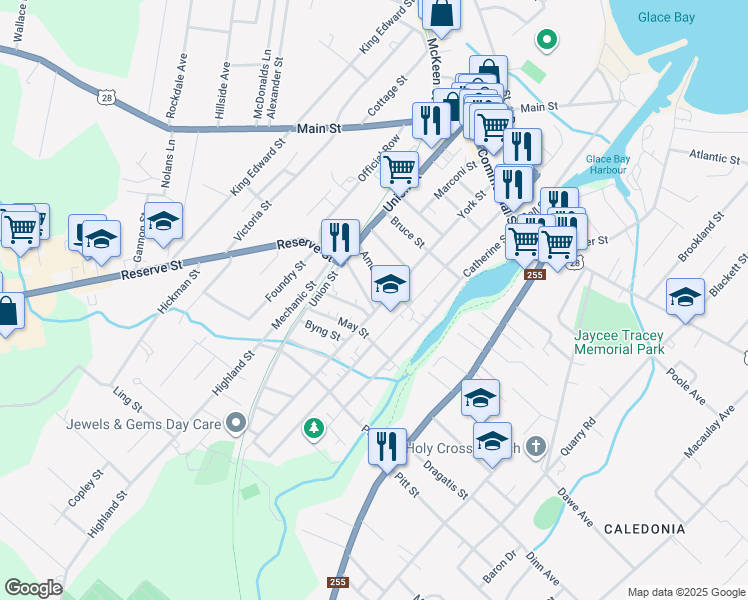 map of restaurants, bars, coffee shops, grocery stores, and more near 324 York Street in Glace Bay
