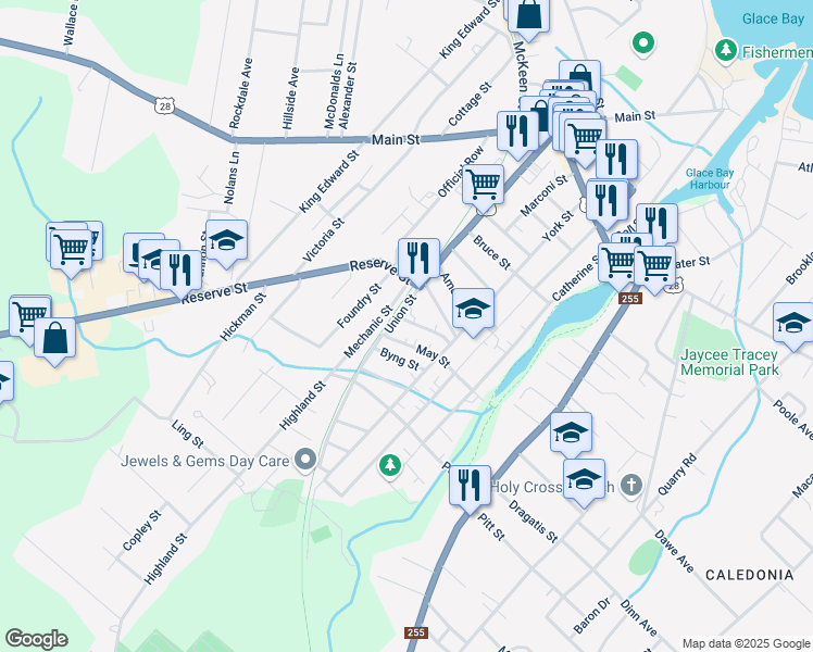 map of restaurants, bars, coffee shops, grocery stores, and more near 5 May Street in Glace Bay