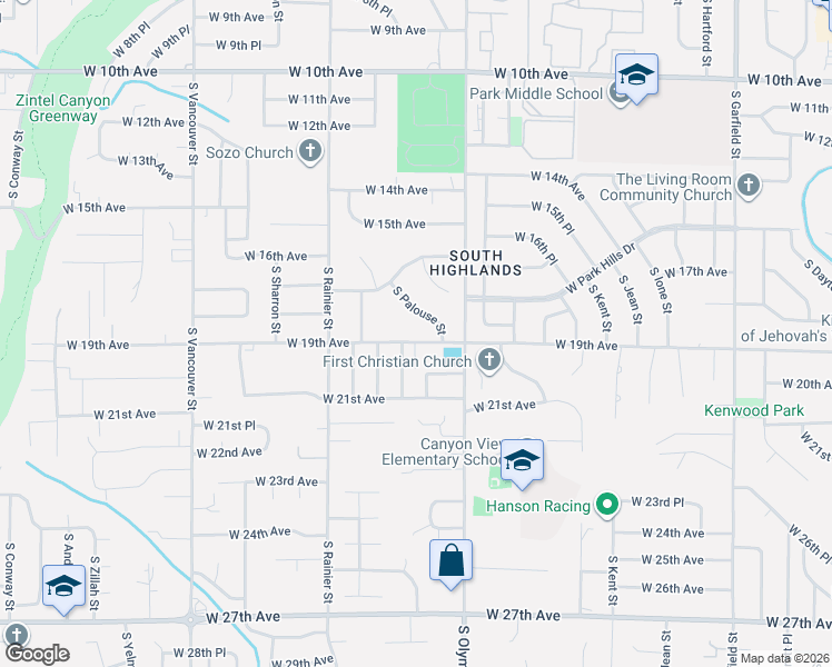 map of restaurants, bars, coffee shops, grocery stores, and more near 1601 West 19th Avenue in Kennewick