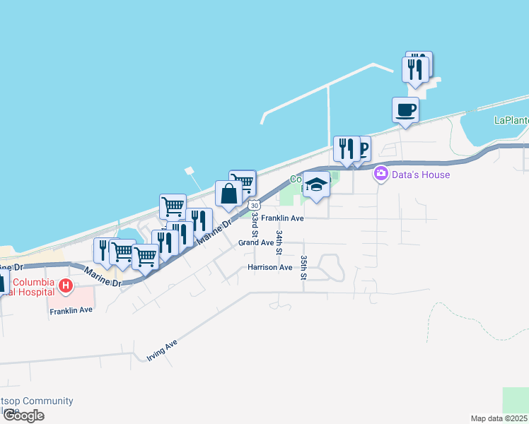 map of restaurants, bars, coffee shops, grocery stores, and more near 646 33rd Street in Astoria