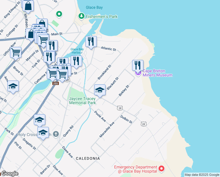 map of restaurants, bars, coffee shops, grocery stores, and more near 134 Blackett Street in Glace Bay