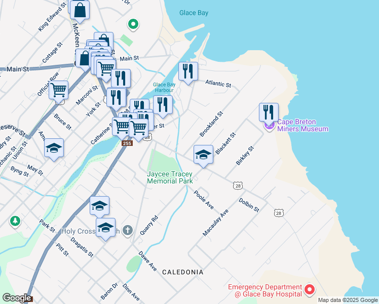 map of restaurants, bars, coffee shops, grocery stores, and more near 116 Brookland Street in Glace Bay