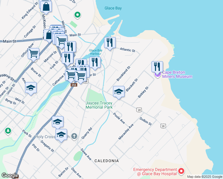map of restaurants, bars, coffee shops, grocery stores, and more near 116 Brookland Street in Glace Bay
