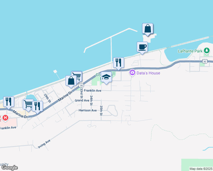map of restaurants, bars, coffee shops, grocery stores, and more near 3550 Franklin Avenue in Astoria