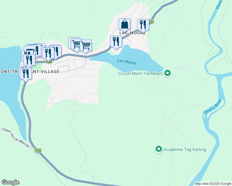 map of restaurants, bars, coffee shops, grocery stores, and more near 270 Rue du Mont Plaisant in Mont-Tremblant