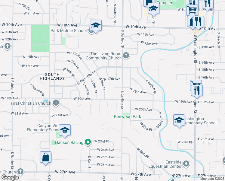 map of restaurants, bars, coffee shops, grocery stores, and more near 708 West 18th Court in Kennewick