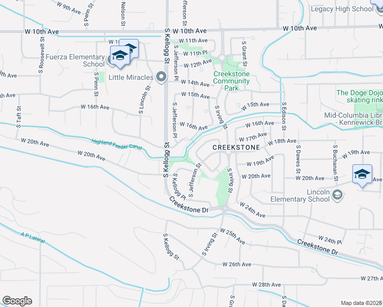 map of restaurants, bars, coffee shops, grocery stores, and more near 5736 South Jefferson Street in Kennewick