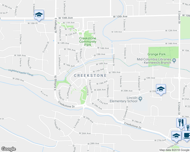 map of restaurants, bars, coffee shops, grocery stores, and more near 5600 West 18th Avenue in Kennewick