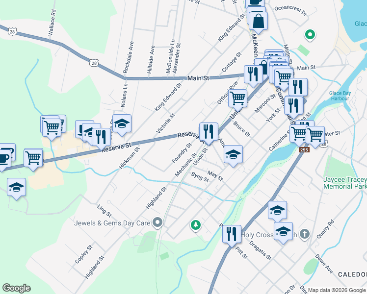 map of restaurants, bars, coffee shops, grocery stores, and more near 16 Foundry Street in Glace Bay