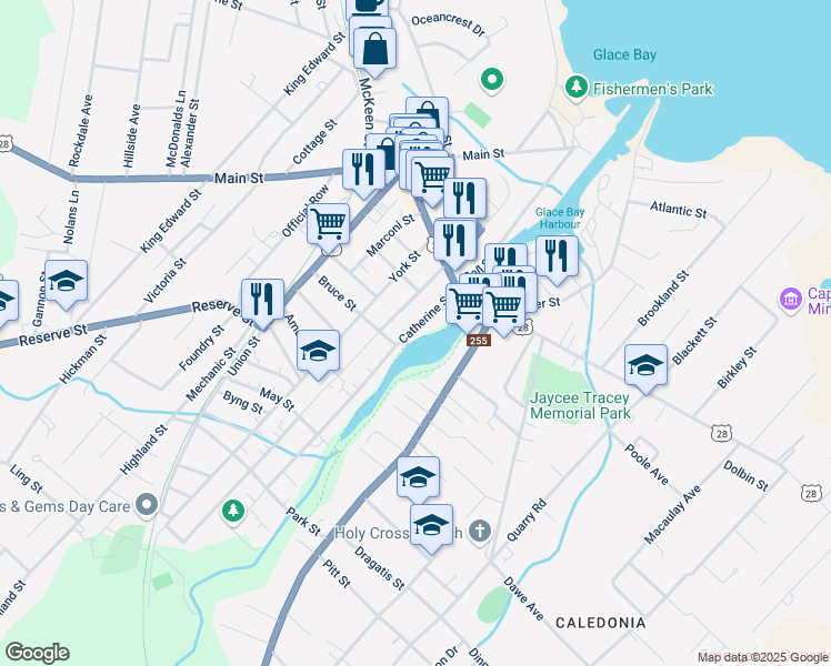 map of restaurants, bars, coffee shops, grocery stores, and more near 20 Catherine Street in Glace Bay