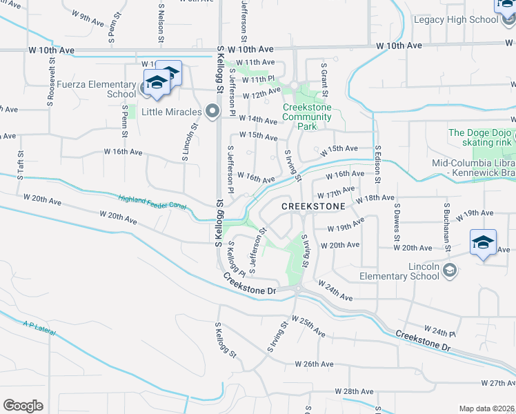 map of restaurants, bars, coffee shops, grocery stores, and more near 5736 South Jefferson Street in Kennewick