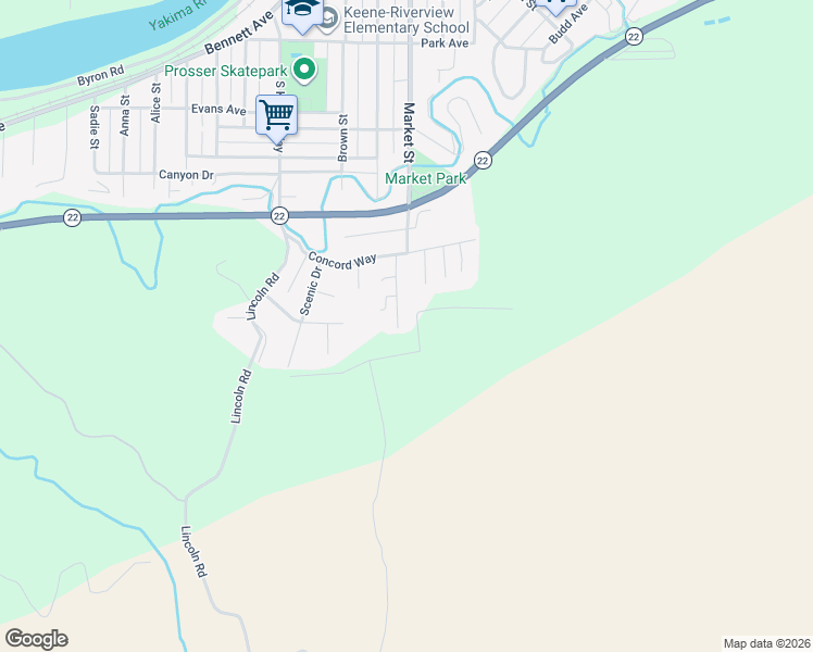 map of restaurants, bars, coffee shops, grocery stores, and more near 1349 Rohman Dr in Prosser