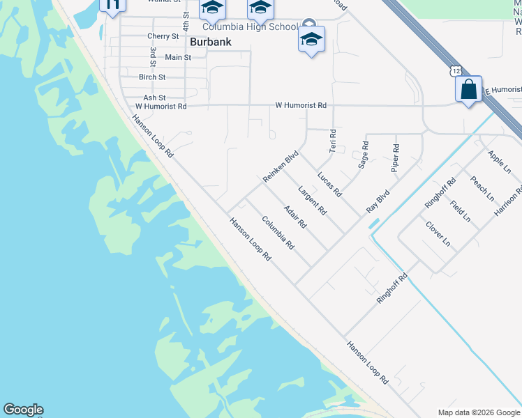 map of restaurants, bars, coffee shops, grocery stores, and more near 53 Columbia Road in Burbank