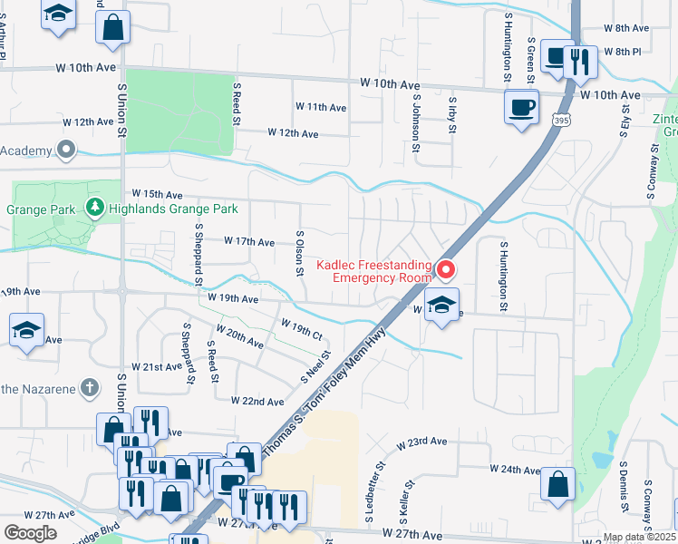 map of restaurants, bars, coffee shops, grocery stores, and more near 1829 South Neel Court in Kennewick