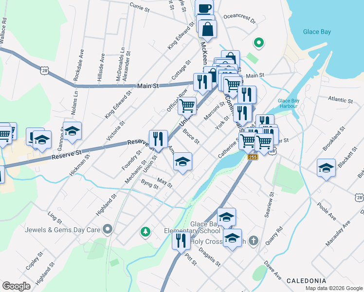map of restaurants, bars, coffee shops, grocery stores, and more near in Glace Bay