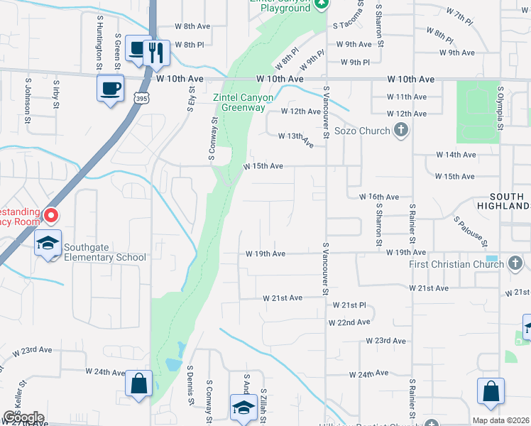 map of restaurants, bars, coffee shops, grocery stores, and more near 2314 West 19th Avenue in Kennewick