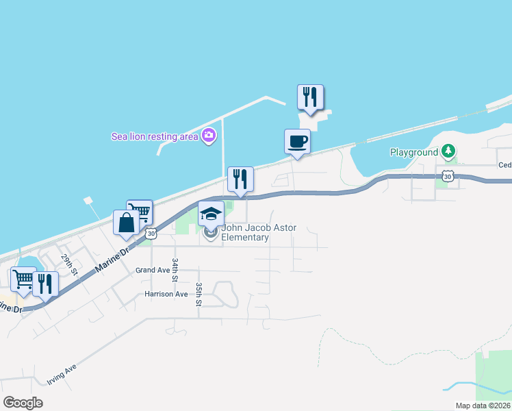 map of restaurants, bars, coffee shops, grocery stores, and more near 394 37th Street in Astoria