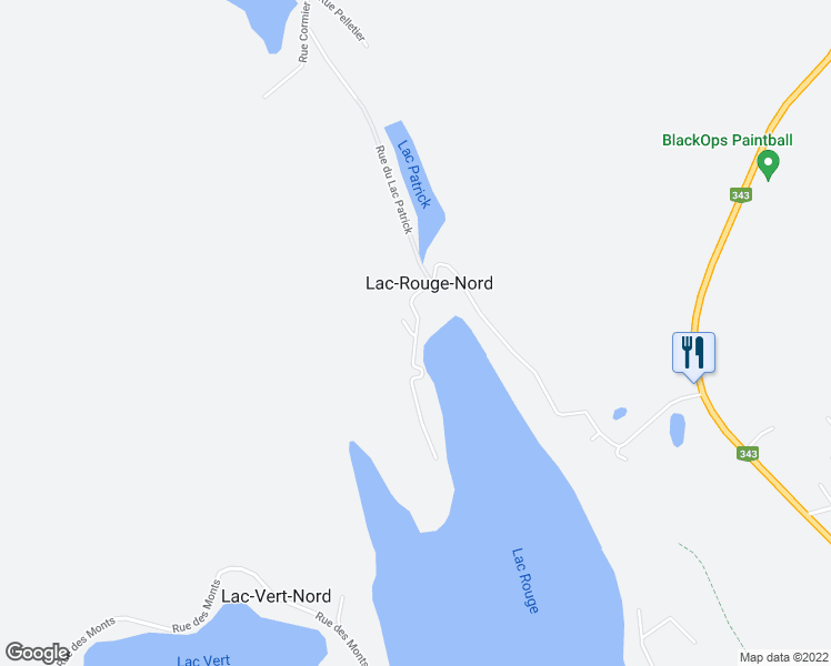 map of restaurants, bars, coffee shops, grocery stores, and more near 348 Rue 2 du Lac Rouge Nord in Matawinie Regional County Municipality