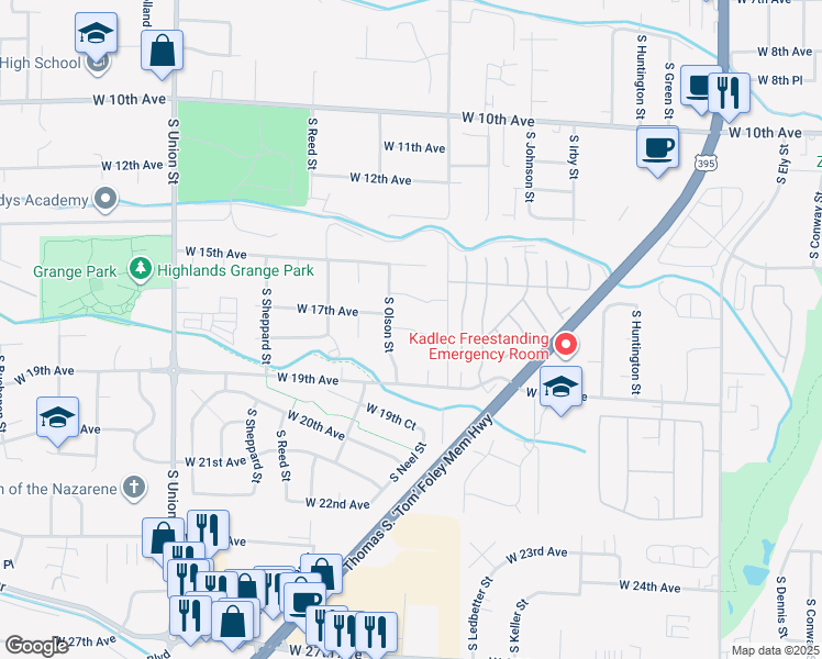map of restaurants, bars, coffee shops, grocery stores, and more near 3711 West 16th Place in Kennewick