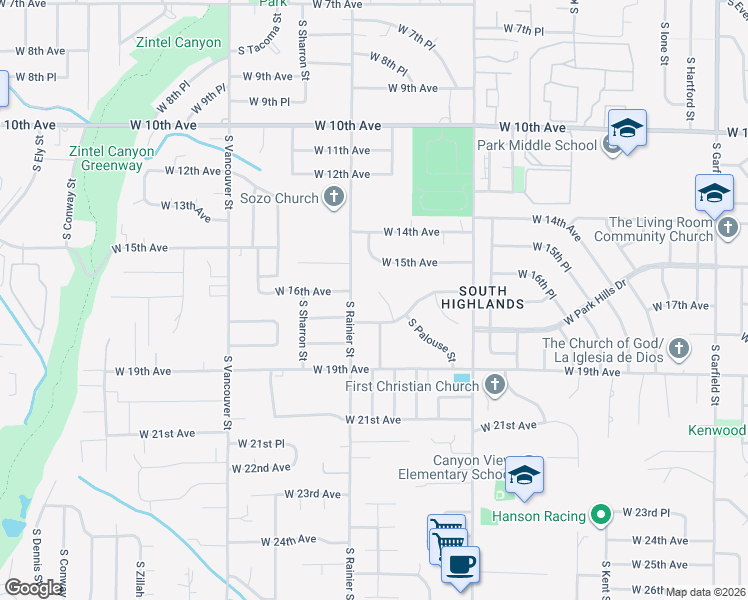 map of restaurants, bars, coffee shops, grocery stores, and more near 1603 South Quincy Place in Kennewick